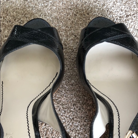 Nine West Black Patent & Cork Wedge Heels - Picture 5 of 8